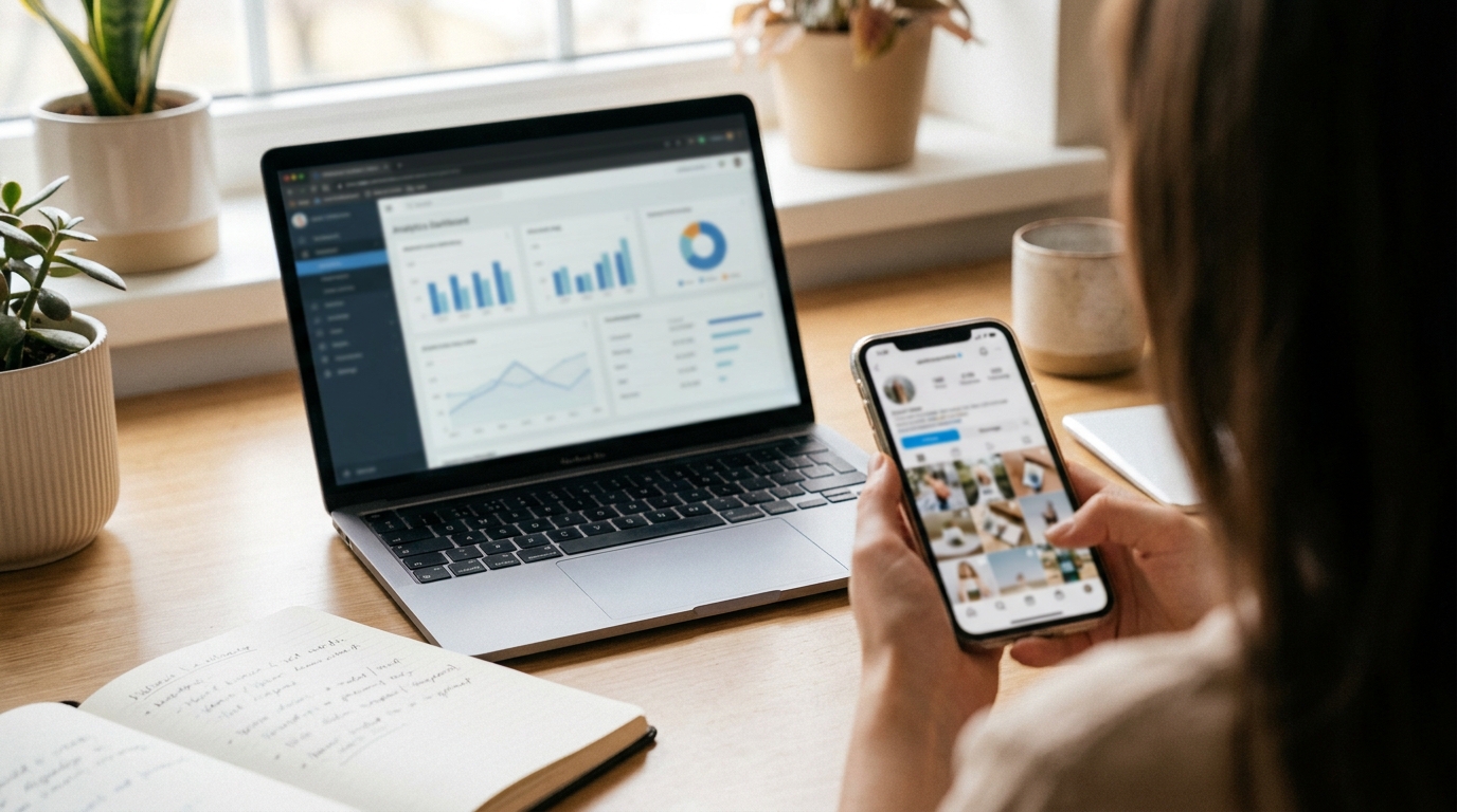 Analyse des performances des publications sur les réseaux sociaux, sur un ordinateur et un téléphone