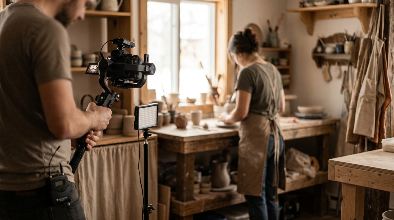 Tournage d’une vidéo pour les médias sociaux dans l’atelier d’une PME
